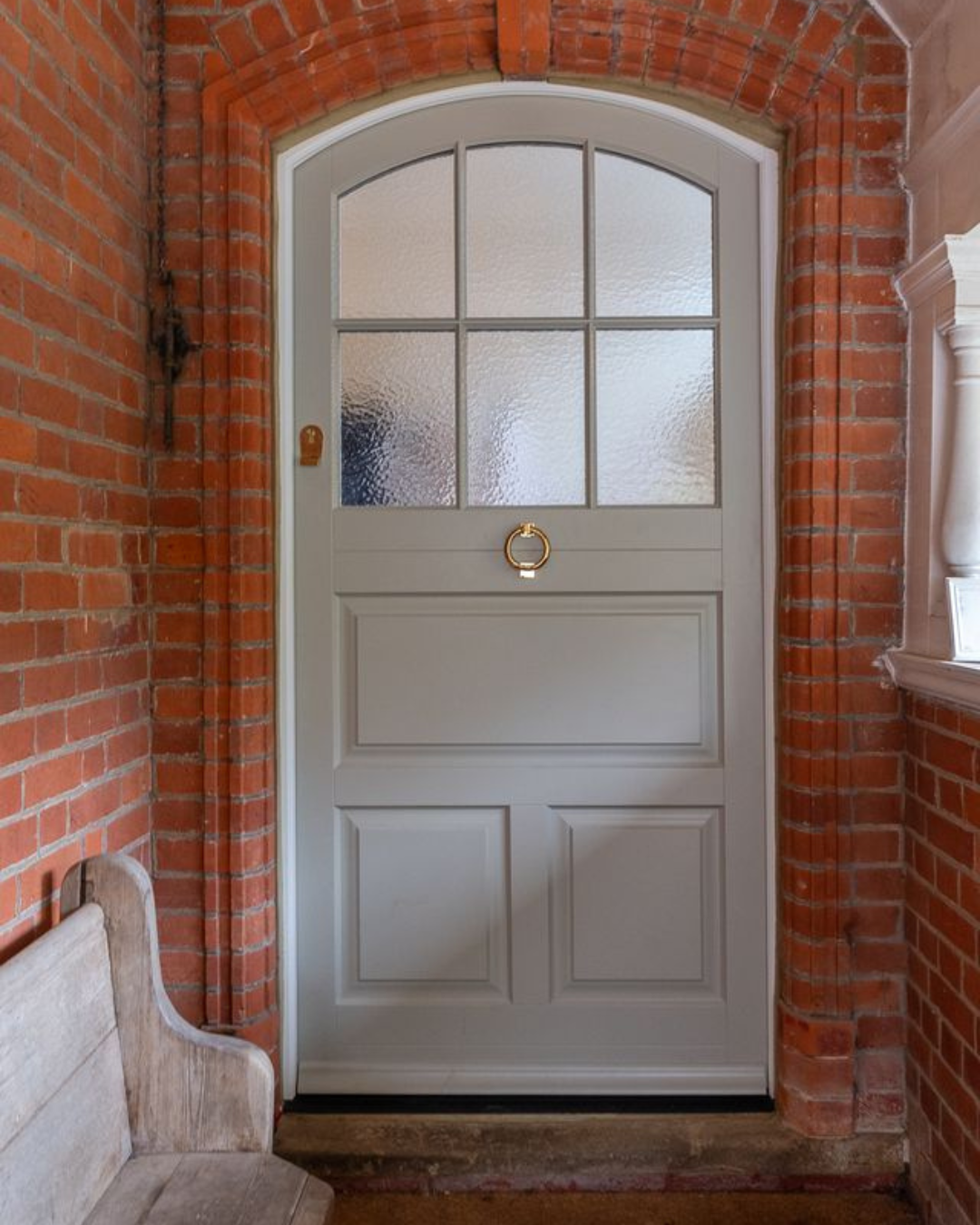 Grey timber front door with brushed brass furniture (French Grey)