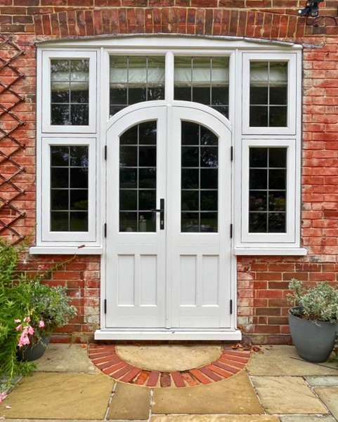 timber french doors in white with custom architraves