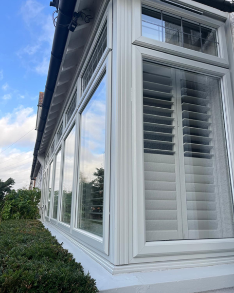 off white PVC bay window