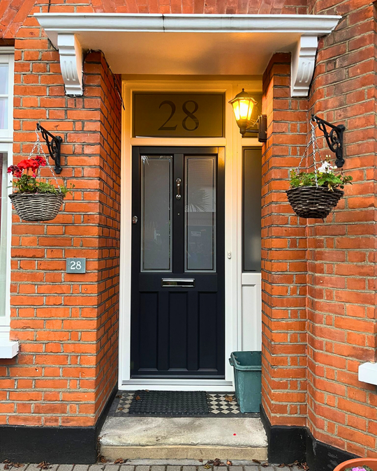 black front door timber alternative with side light