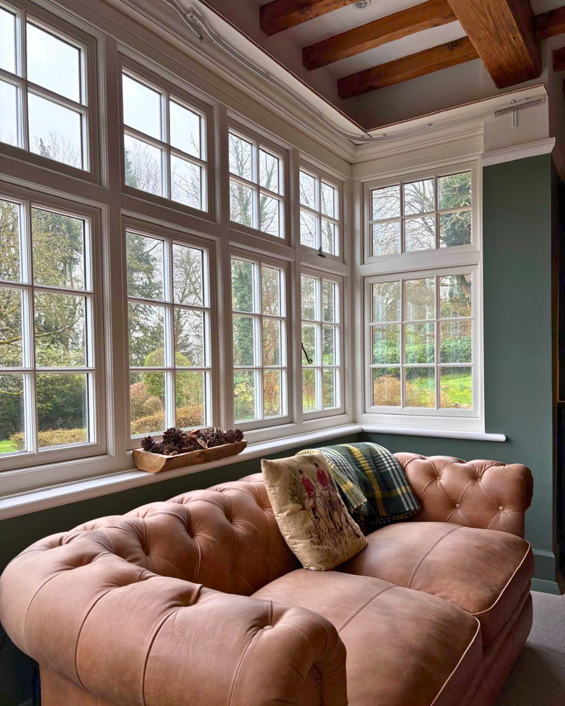 White bay timber alternative windows inside, living room